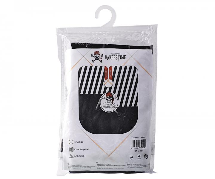 Pltenka na strihanie vlasov a fzov Barbertime Black White Banded Pro Barber Cape XXL - ierna
