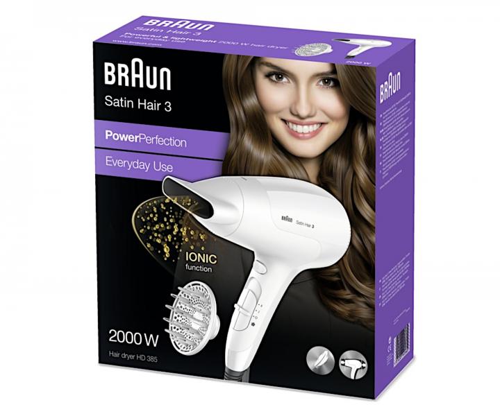 F�n na vlasy s difuz�rom Braun Satin Hair 3 HD 385 - 2000 W, biely
