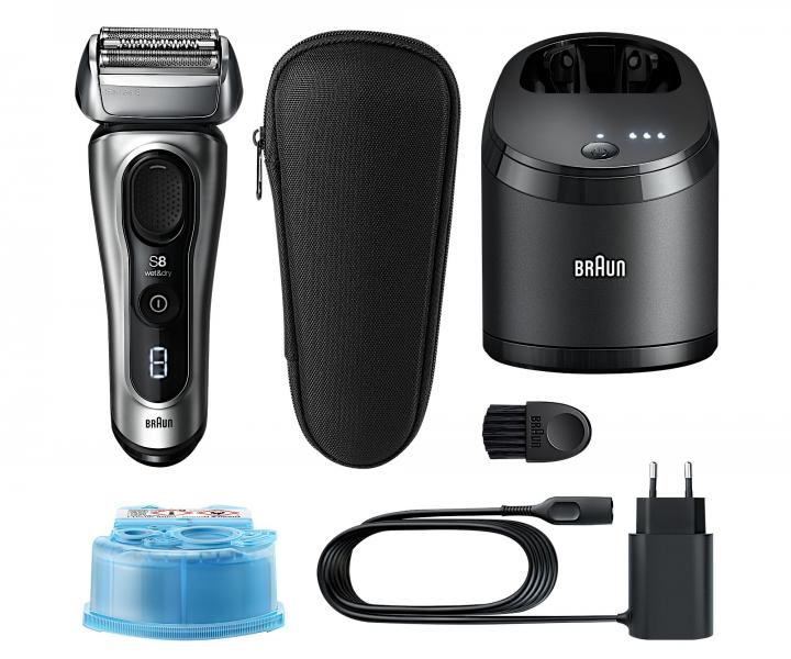 Planetov holiaci strojek s nabjacou a istiacou stanicou Braun Series 8 8467cc - strieborn