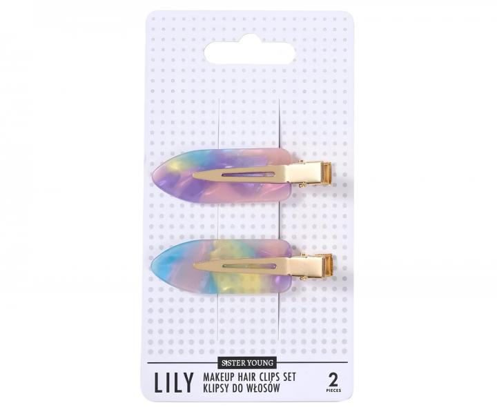Spony do vlasov s podlo�kami Sister Young Lily Makeup Hair Clips Set - 6 cm, 2 ks - ru�ovo-fialov�
