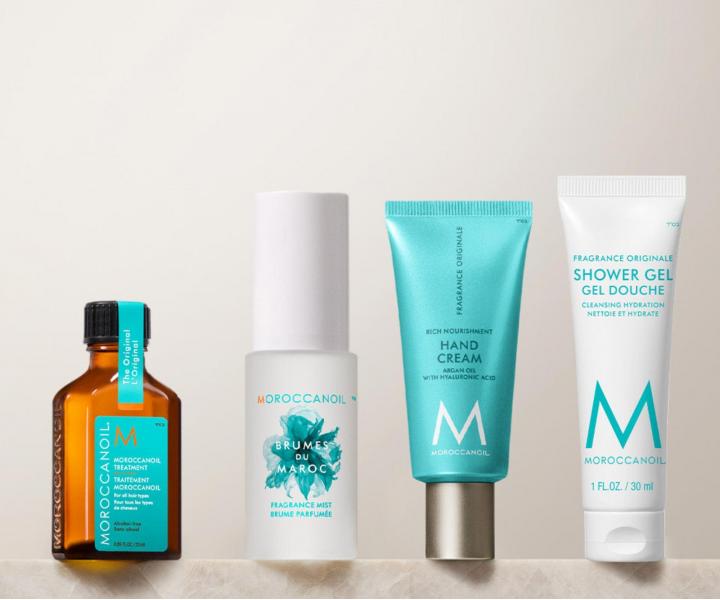 Cestovn� sada pre starostlivos� o telo a vlasy Moroccanoil Greetings From The Body Collection + kr�m na ruky a ta�ti�ka zadarmo