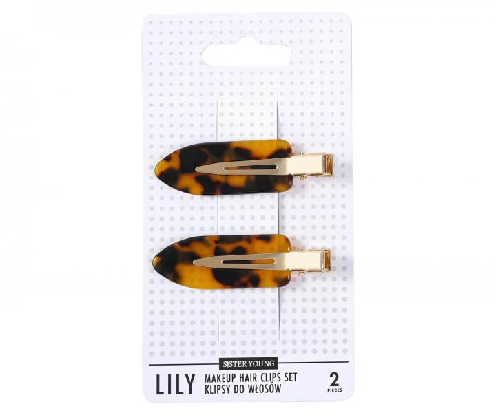 Spony do vlasov s podlo�kami Sister Young Lily Makeup Hair Clips Set - 6 cm, 2 ks - leopard� vzor
