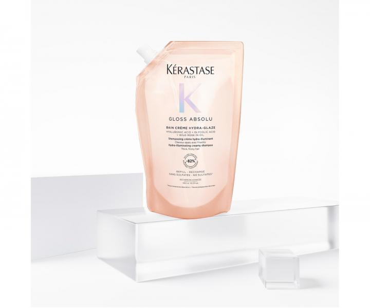 Hydrata�n� a rozjas�uj�ci �amp�n pre pevn� krepovat� vlasy K�rastase Gloss Absolu Bain Cr�me Hydra-Glaze-500 ml, n�hradn� n�pl�