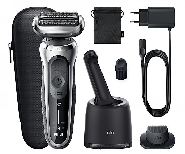 Planetov holiaci strojek s nabjacou a istiacou stanicou Braun Series 7 71-7200cc - strieborn