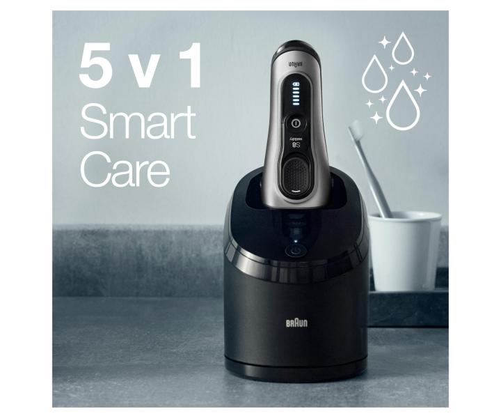 Planetov holiaci strojek s nabjacou a istiacou stanicou Braun Series 8 8467cc - strieborn