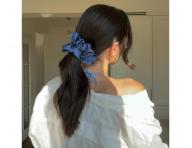 Ozdobn� �if�nov� gumi�ka do vlasov Sister Young Scrunchie Lilu Steel Blue - oce�ovo modr�