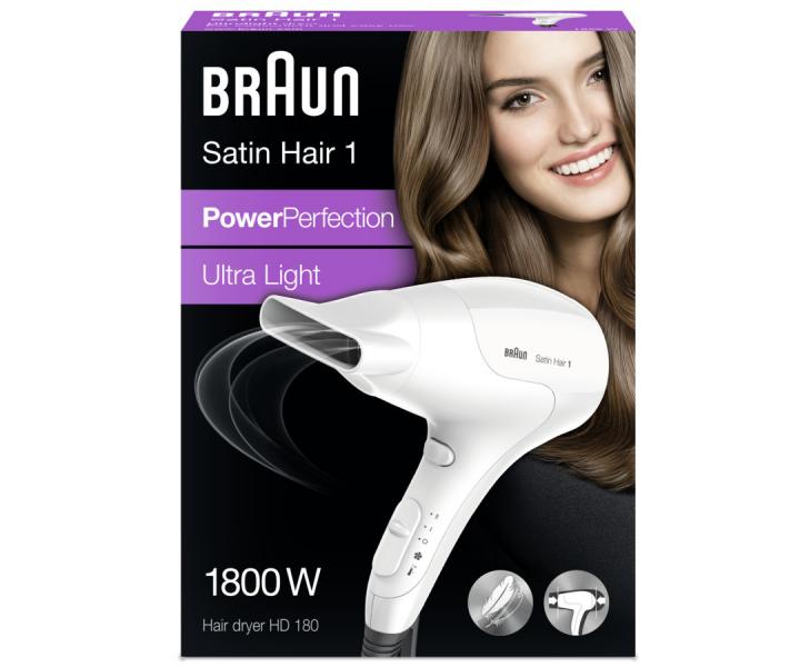 Cestovný fén na vlasy Braun Satin Hair 1 HD 180 - 1800W, biely