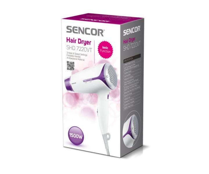 Cestovn� f�n na vlasy Sencor SHD 7220VT - bielo-fialov�, 1500W
