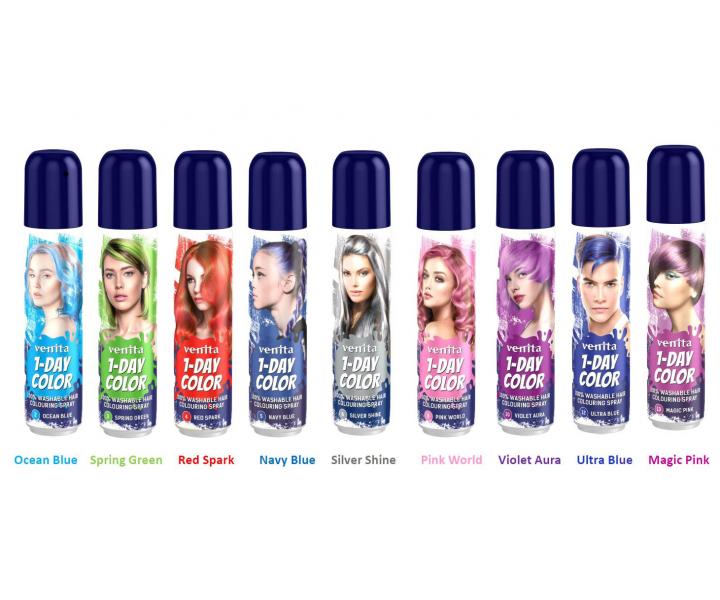 Farebn sprej na vlasy Venita 1-Day Color Silver Shine - 50 ml, strieborne leskl