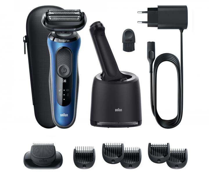 Plan�etov� holiaci stroj�ek s nab�jacou a �istiacou stanicou Braun Series 6 61-B7500cc - modr�