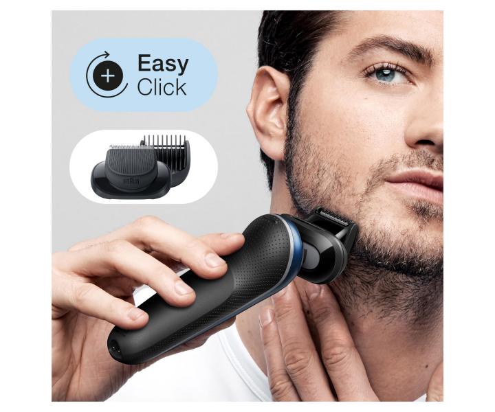 Plan�etov� holiaci stroj�ek s nab�jacou a �istiacou stanicou Braun Series 6 61-B7500cc - modr�