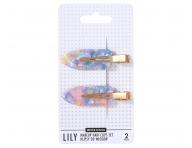 Spony do vlasov s podlo�kami Sister Young Lily Makeup Hair Clips Set - 6 cm, 2 ks - ru�ovo-modr�