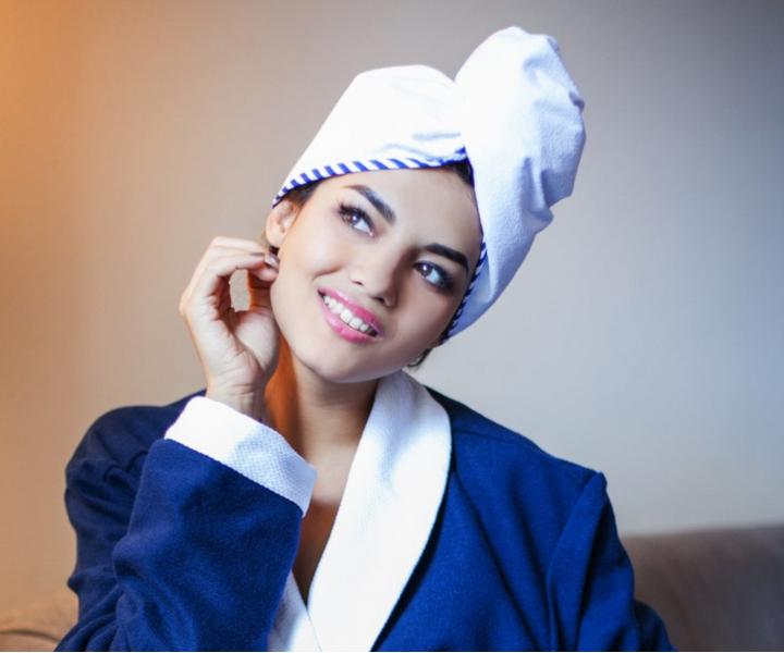 Thermo turban na vlasy MaryBerry My New Hair  - biely s modrm prkom