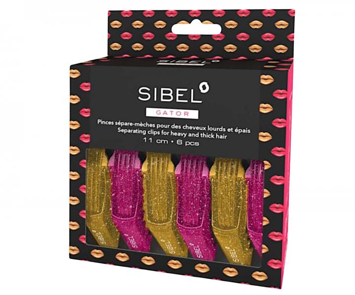 Klipsy do vlasov Sibel Gator Glossy Lips - 11 cm, ru�ov�, �lt�, 6 ks