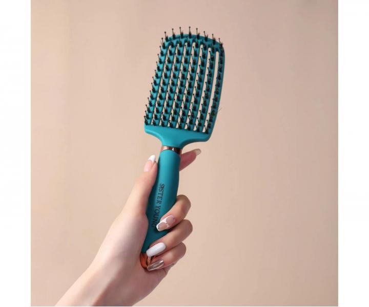Kefa na roz�es�vanie a f�kanie vlasov s divia��mi a nylonov�mi �tetinami Sister Young Ovia Hair Brush - tmavo zelen�