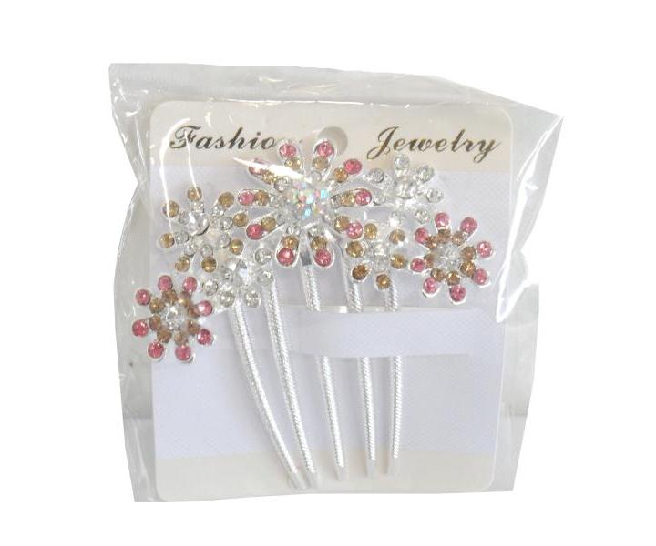 Svadobn� �trasov� hrebienok do vlasov - kvetinky - ru�ov�