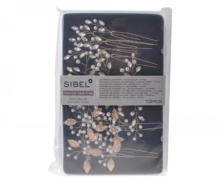 Sada ozdobnch vlseniek a hrebienkov Sibel Festive Hair Pins Golden Color Kit - 13 ks, zlat