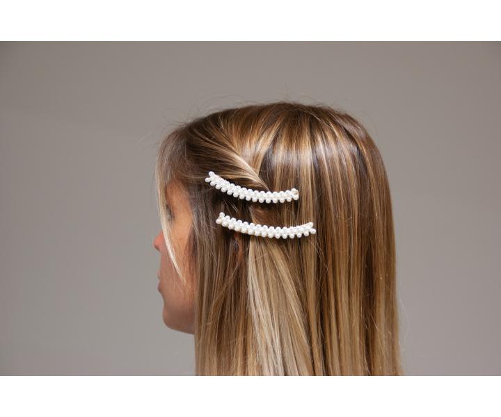 Klipsová spona do vlasov s perličkami Eurostil Profesional - 8 cm, zlatá, 2 ks