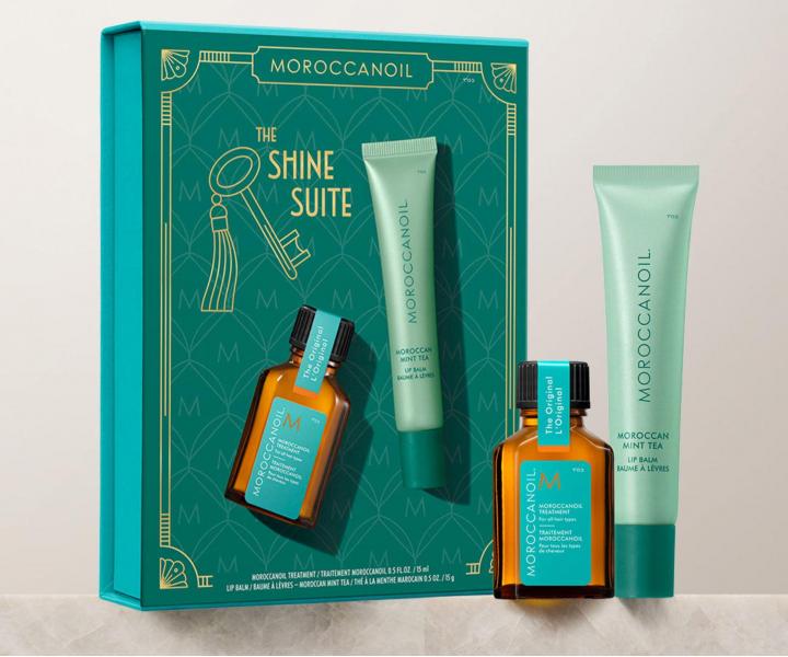 Dar�ekov� sada olejovej starostlivosti a balzamu na pery Moroccanoil The Shine Suite Moroccan Mint Tea Lip Balm Gift Set