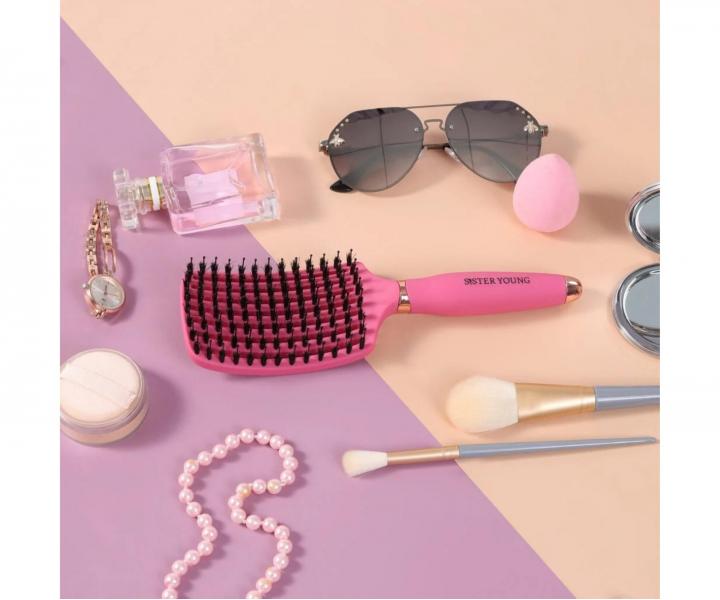 Kefa na roz�es�vanie a f�kanie vlasov s divia��mi a nylonov�mi �tetinami Sister Young Ovia Hair Brush - tmavo ru�ov�