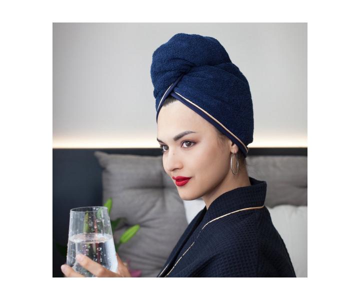 Turban na vlasy MaryBerry Full Moon - tmavo modr so zlatm prkom
