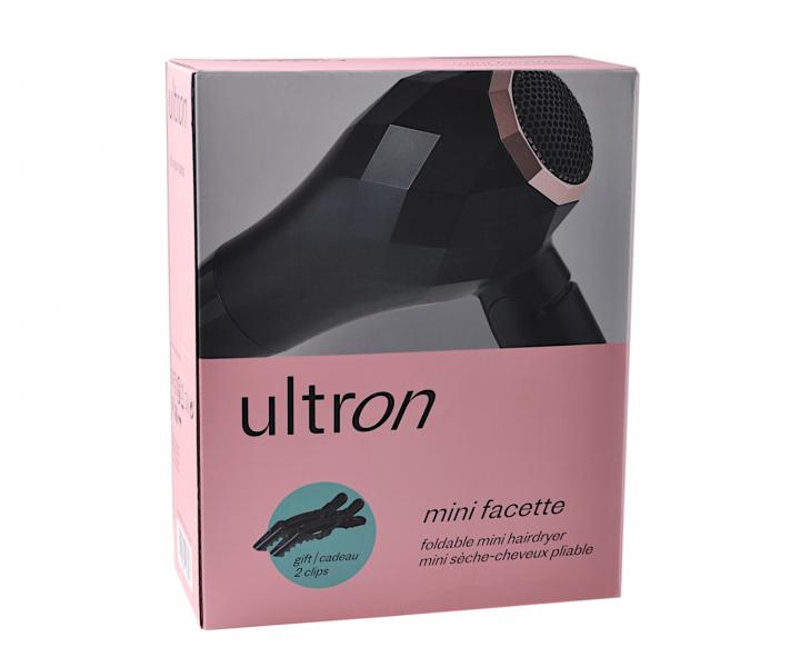 Cestovn fn na vlasy Ultron Mini Facette - ierny, 1000 W + klipsy do vlasov zadarmo
