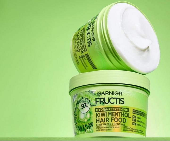 Hydrata�n� maska ​​pre mastn� korienky a such� vlasy Garnier Fructis Hydra-Refreshing Kiwi Menthol Hair Food - 400 m