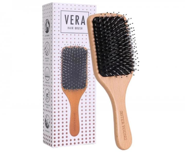 Ploch� dreven� kefa na vlasy s divia��mi a nylonov�mi �tetinami Sister Young Vera Hair Brush - 24,3 x 8 cm