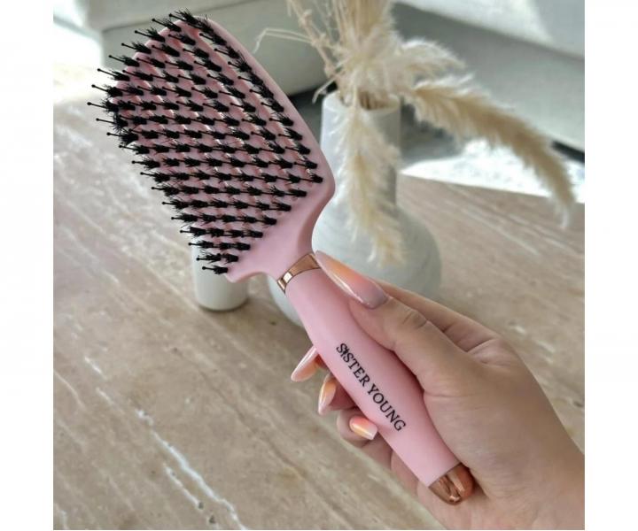 Kefa na roz�es�vanie a f�kanie vlasov s divia��mi a nylonov�mi �tetinami Sister Young Ovia Hair Brush - svetlo ru�ov�