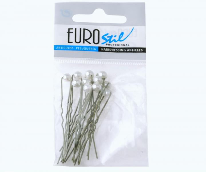 Vlnit� vl�senka s bielou perli�kou Eurostil Professional - 6 cm, bronzov� - 12 ks
