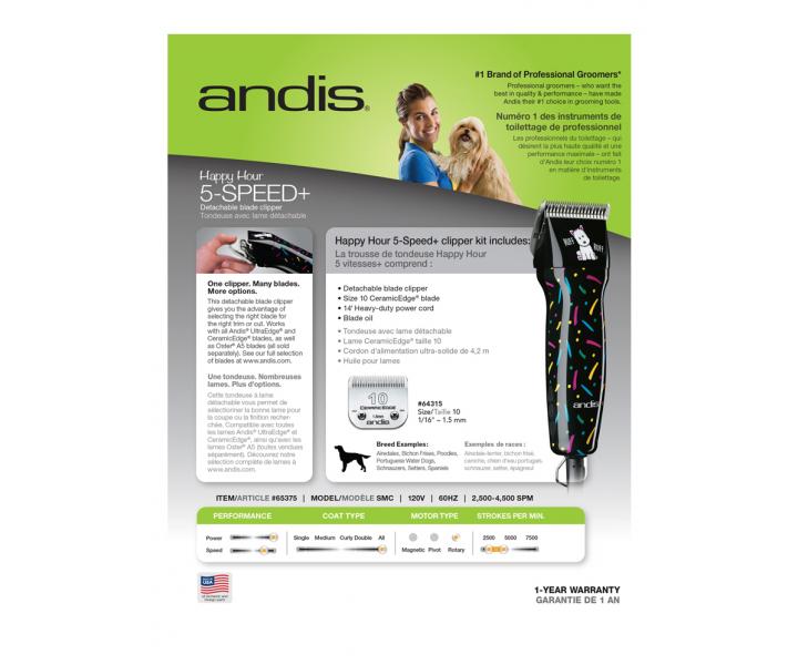 Profesionlny strojek na zvieraciu srs Andis Excel 5-Speed + - 5 rchlost