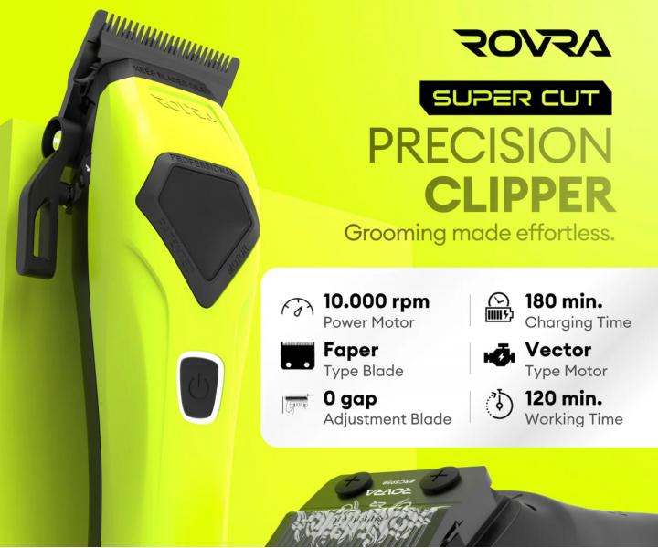Profesion�lny strihac� stroj�ek na vlasy s vymenite�n�mi krytmi Rovra Super Cut Professional 5209 - neonovo zelen�/biela/�ierna