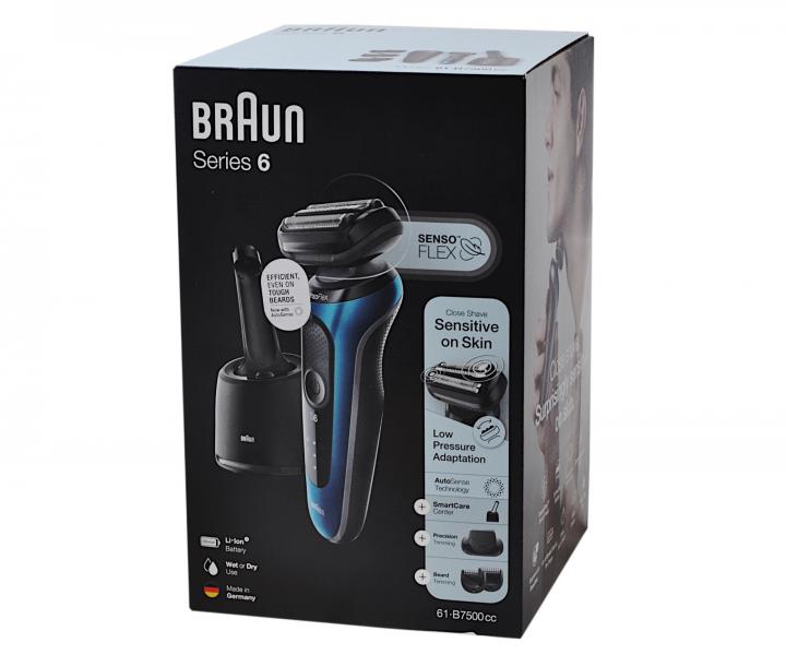 Plan�etov� holiaci stroj�ek s nab�jacou a �istiacou stanicou Braun Series 6 61-B7500cc - modr�