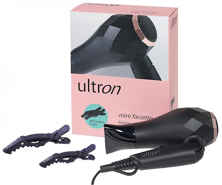 Cestovn fn na vlasy Ultron Mini Facette - ierny, 1000 W + klipsy do vlasov zadarmo