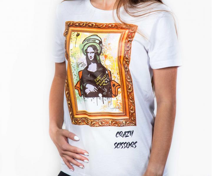 Triko s krtkym rukvom Crazy Scissors Mona Lisa - biele, XXL
