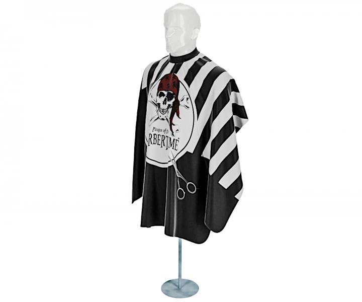 Pltenka na strihanie vlasov a fzov Barbertime Black White Banded Pro Barber Cape XXL - ierna