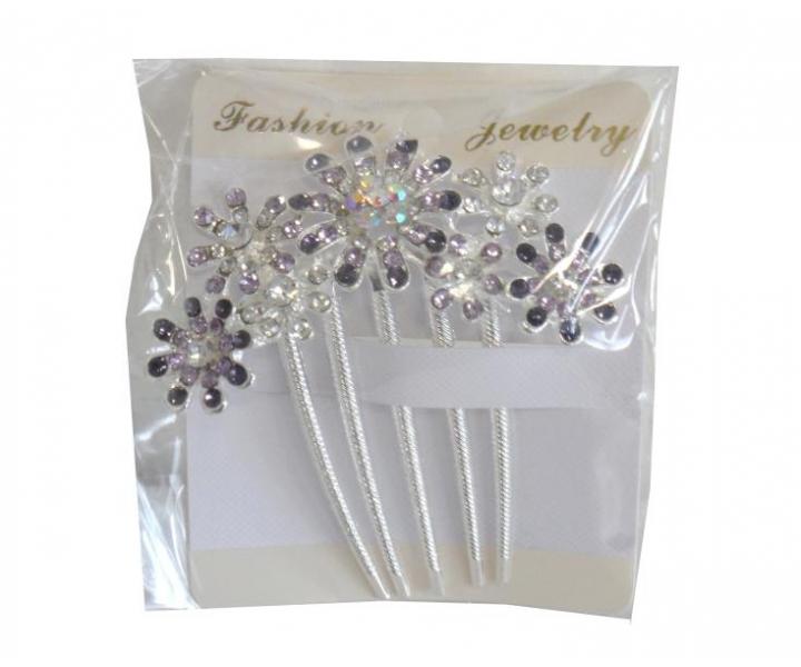 Svadobn� �trasov� hrebienok do vlasov - kvetinky - fialov�