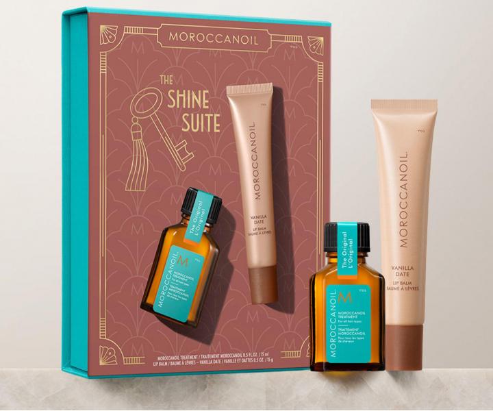 Dar�ekov� sada olejovej starostlivosti a balzamu na pery Moroccanoil The Shine Suite Vanilla Date Tinted Lip Balm Gift Set