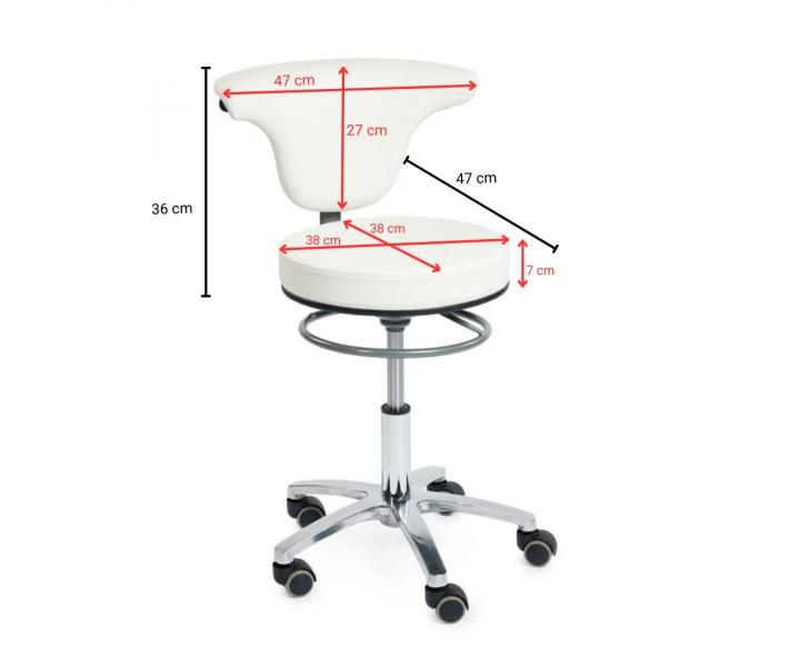 Taburet na kolieskach s opierkou Sibel Swivel - biely