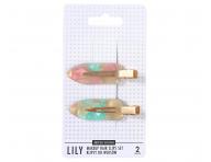 Spony do vlasov s podlo�kami Sister Young Lily Makeup Hair Clips Set - 6 cm, 2 ks - ru�ovo-zelen�