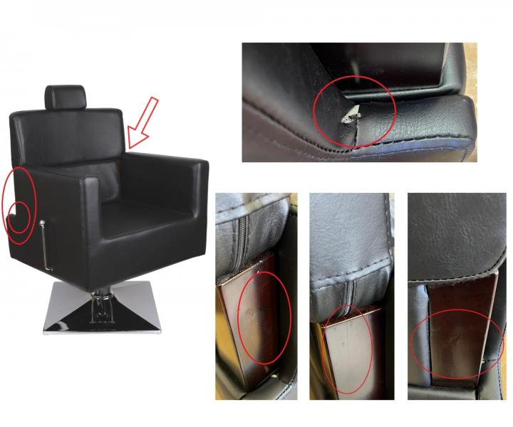 Kadern�cke barber kreslo Detail Larry - �ierne (68) - II. akos� - odreniny dreva a dierky v ko�enke