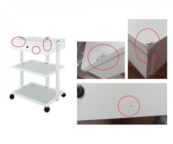 Kozmetick� stol�k na kolieskach  Weelko FACILE + - 2 police, biely, II. akos� - otl�en� doska, ryhy na z�suvke