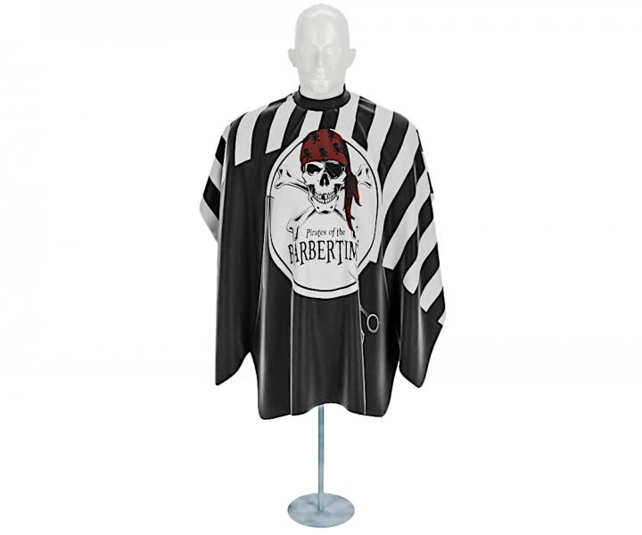 Pltenka na strihanie vlasov a fzov Barbertime Black White Banded Pro Barber Cape XXL - ierna