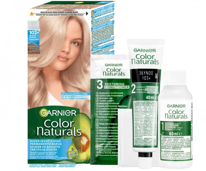 Permanentn zosvetujca farba na vlasy Garnier Color Naturals - 102+ mraziv strieborn