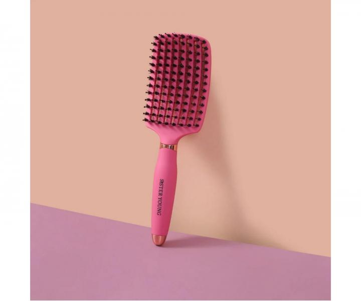 Kefa na roz�es�vanie a f�kanie vlasov s divia��mi a nylonov�mi �tetinami Sister Young Ovia Hair Brush - tmavo ru�ov�