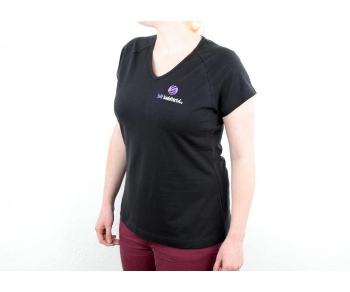 Tri�ko s kr�tkym ruk�vom, v v�strih - d�mske, �ierne S