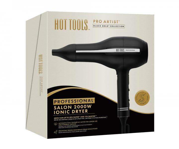 Profesionlny fn na vlasy Hot Tools Black Gold Turbo Power AC Hair Dryer - 2000 W, ierny