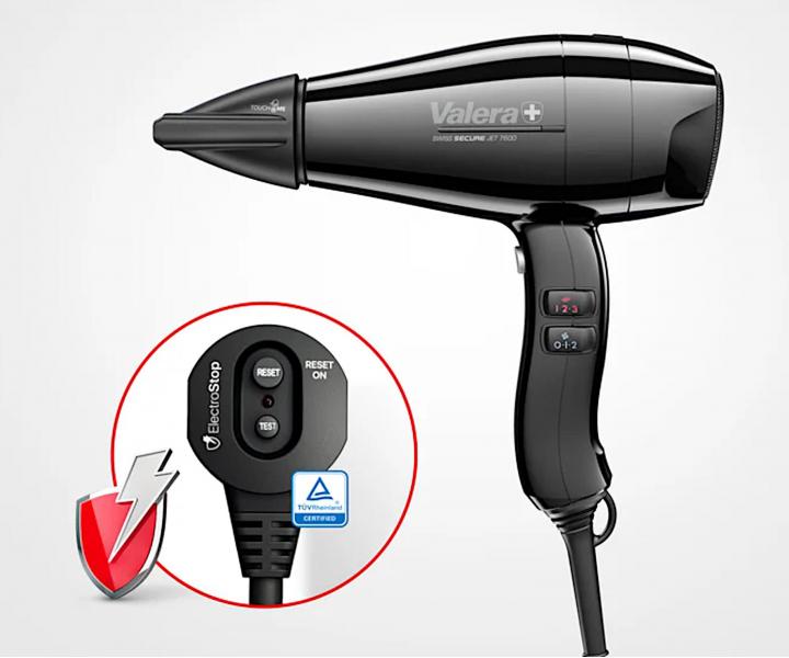 Profesionlny fn na vlasy s prdovm chrniom Valera Swiss Secure Jet 7600 - 2000 W, ierny