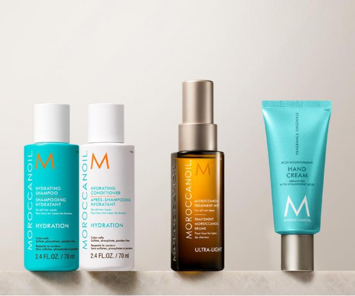 Cestovn� sada pre hydrat�ciu vlasov Moroccanoil Greetings From Hydration + kr�m na ruky a ta�ti�ka zadarmo