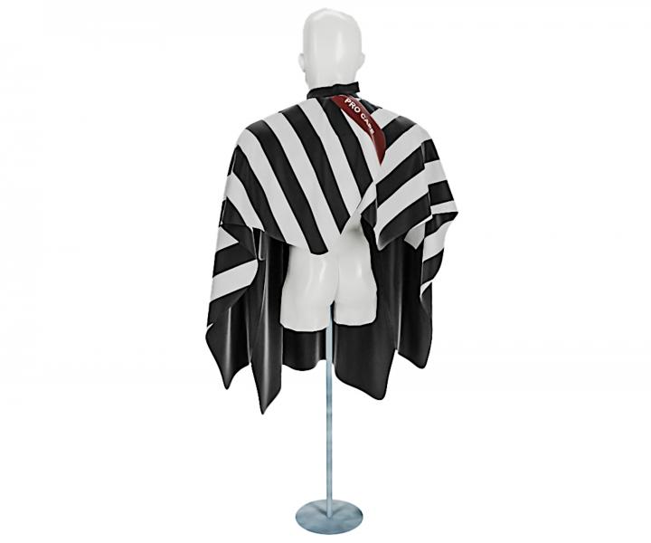Pltenka na strihanie vlasov a fzov Barbertime Black White Banded Pro Barber Cape XXL - ierna